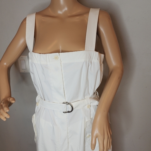 Theory Cinch Hem Button Front White Sleeveless Dress Belted Pockets Size 8 - Picture 14 of 16